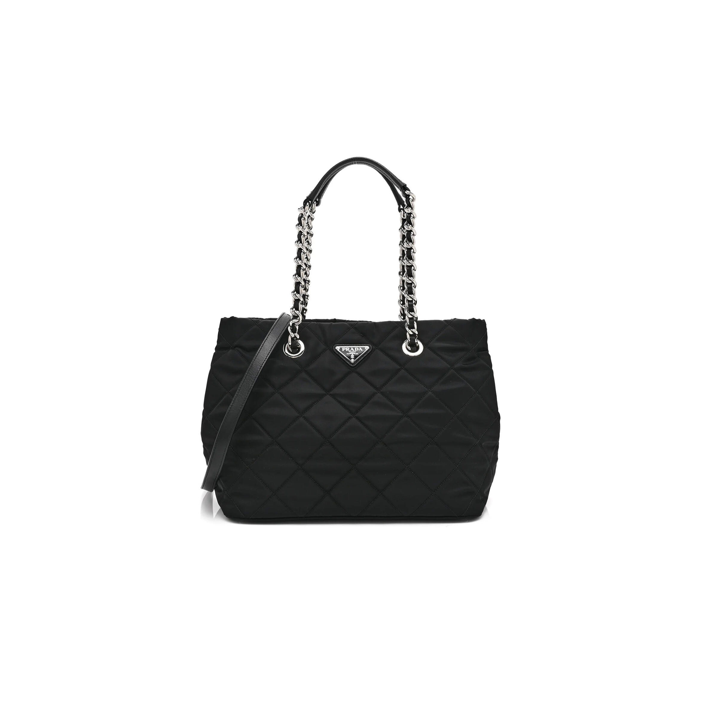 PRADA NYLON TESSUTO IMPUNTU QUILTED TOTE BLACK 1BD650 (30*24*17cm)